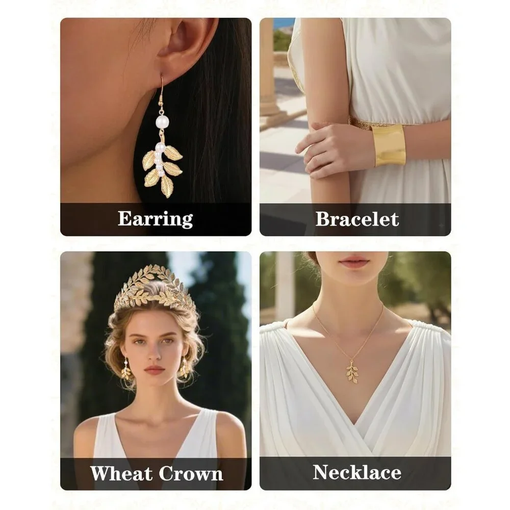 Greek Goddess Costume Accessories Set 12 pcs Leaf Crown Jewelry For Women
